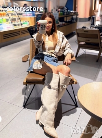 Ботуши на ток - бежов велур - KD105 