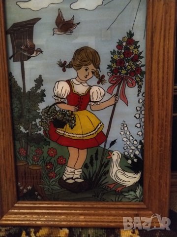 Картина рисувана върху стъкло  ,масивна дървена рамка , снимка 2 - Картини - 42462605