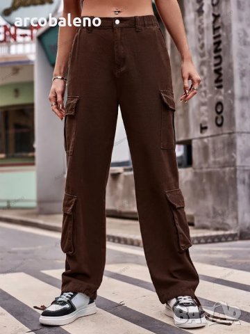 Дамски дънкови карго панталони с широки джобове и връзки, 5цвята , снимка 3 - Панталони - 42091265