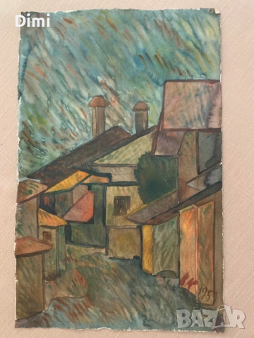 ВЛАДИМИР КАВАЛДЖИЕВ 1959 г. акварел градски пейзаж 