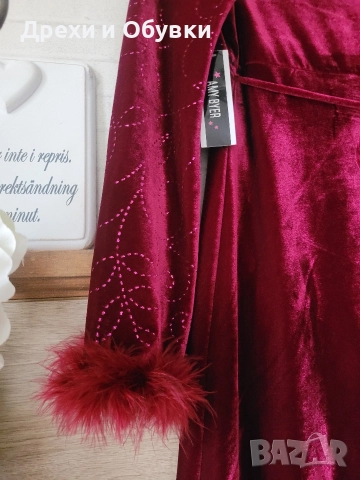 Официална нова рокля с естествени пера и пайети , снимка 4 - Рокли - 52763851