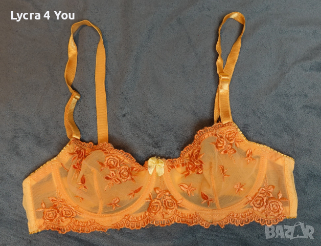 Оранжев тюлен сутиен с прозрачни чашки и бродерии 75А/В размер, снимка 6 - Бельо - 36314092