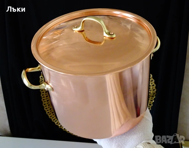 Медна тенджера 4.5 л.,чиста червена мед,печат. 