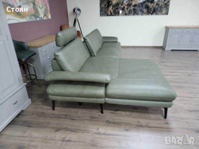 Тъмно зелен кожен ъглов диван с лежанка Dieter Knoll, снимка 3 - Дивани и мека мебел - 44246184