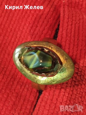 СТАРИНЕН МЕДЕН с ДЪЛБОКА ПОЗЛАТА СКЪПОЦЕНЕН ПРЪСТЕН с ПОЛИРАН НАТУРАЛЕН ЯСПИС РЪЧНА ИЗРАБОТКА 22219