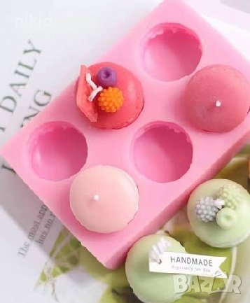 6 бр Макарон Макарони големи силиконов молд форма калъп гипс свещ сапун декор