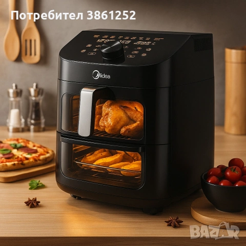 Еър Фрайър 2 в 1 - 11L - Midea MAD1100DADK - С две зони за готвене, 10 програми и 360° 
