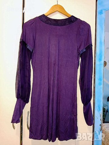 Туника-рокля - трико със сатен и прозрачни ръкави, снимка 2 - Туники - 42218630