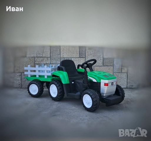 ТОП ЦЕНА!НОВО!Детски акумулаторен трактор с ремарке Dallas GREEN с 12V батерия,дистанционно,USB