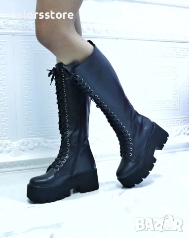 Ботуши на платформа - черна кожа - VR30 