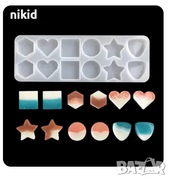Различни геометрични форми звезда сърце кръг квадрат силиконов молд форма фондан шоколад смола бижу, снимка 3 - Форми - 45307331