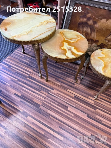 Антикварен комплект 3 ониксови масички с месинг , снимка 3 - Антикварни и старинни предмети - 53679562