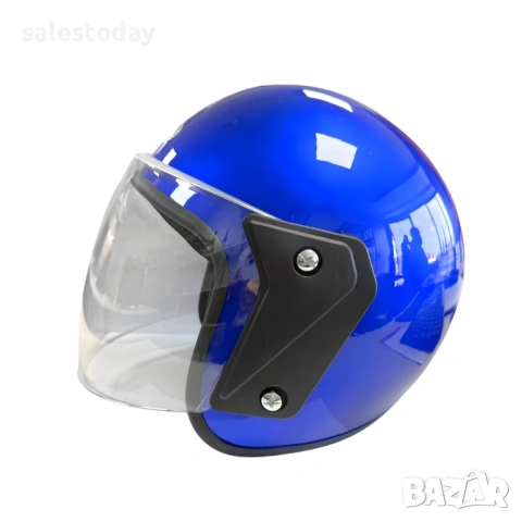 Каска за мотор с визьор/ слюда, син, универсален размер
