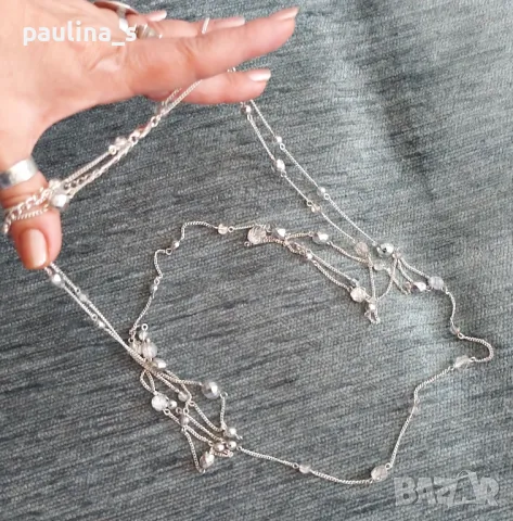 Двуредно колие тип гердан в сребристо , снимка 4 - Колиета, медальони, синджири - 47365811