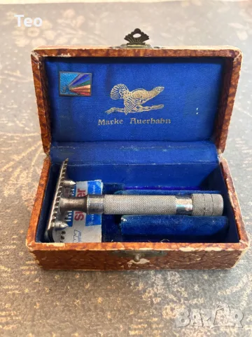 Рядък Колекционерски Комплект: Немска Винтидж Самобръсначка „Marke Auerhahn“ (1920-1930 г.) л, снимка 2 - Фризьорски принадлежности - 55776546