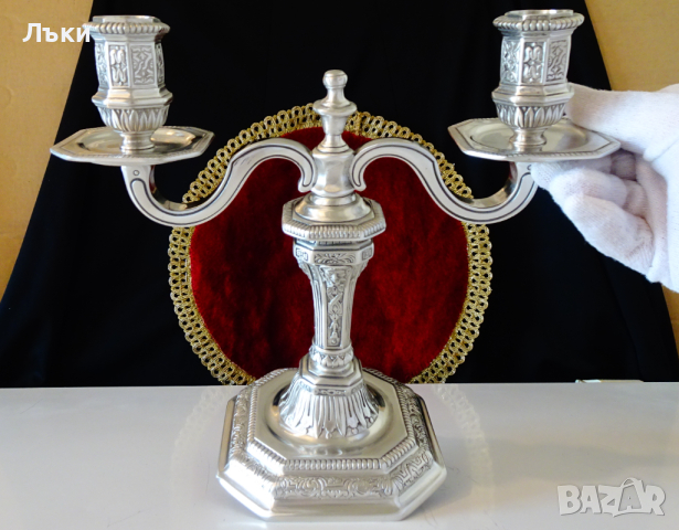 Френски готически двоен свещник от калай 1.5 кг. , снимка 16 - Антикварни и старинни предмети - 44620463