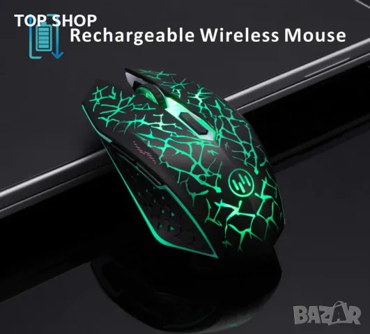 LED оптична гейминг мишка с USB приемник, 3 регулируеми DPI нива и 6 бутона,акумулаторна,безшумна, снимка 5 - Клавиатури и мишки - 48476920