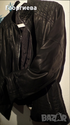 Черно кожено яке (еко кожа), снимка 3 - Якета - 44569862