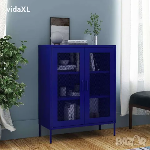 vidaXL Шкаф за съхранение, нейви син, 80х35х101,5 см, стомана, снимка 2 - Шкафове - 56147076