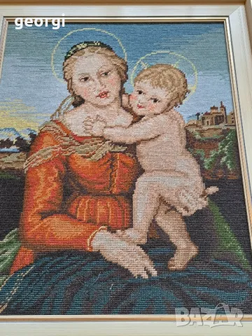 гоблен Богородица с Младенеца , снимка 2 - Гоблени - 50057738