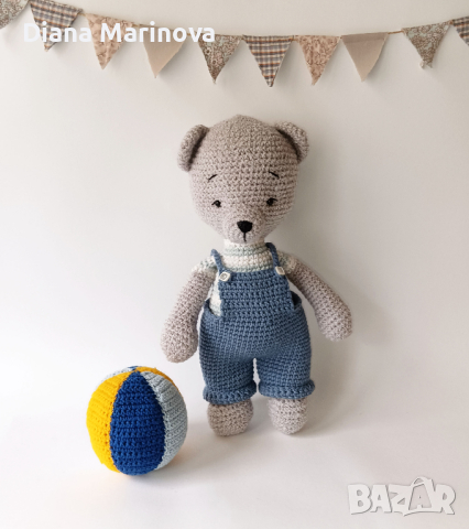 Мече с панталонки, плетени играчки, играчка ръчна изработка, плетено мече