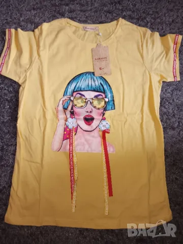 Тениска със капси и ленти в черен,червен,бял,жълт и бледо розов цвят , снимка 6 - Тениски - 25667262