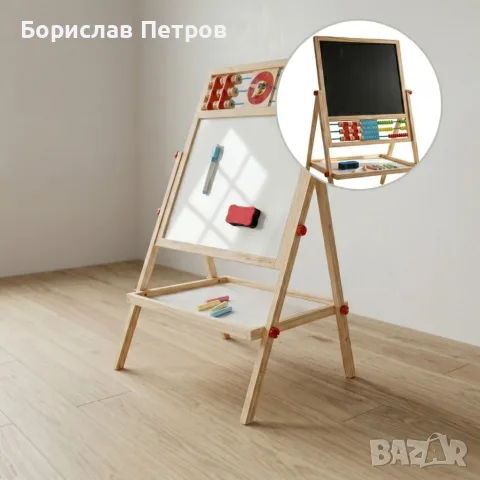 Мултифункционална образователна детска дъска с дървена рамка – за писане, рисуване и обучение, снимка 2 - Образователни игри - 55972757
