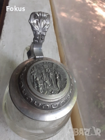 Стара немска халба за бира с ловна сцена - елен, снимка 4 - Антикварни и старинни предмети - 53371488