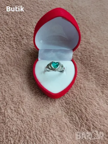 Пръстен зелено сърце, снимка 2 - Пръстени - 48722496