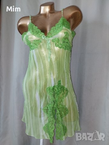 М Ефирна нощница в зелено с дантела , снимка 2 - Нощници - 41916470