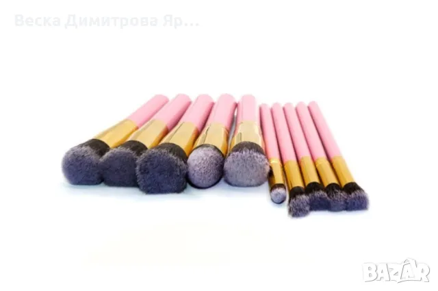 Четки за грим - 10 броя с дървени дръжки и глави от мек косъм HZS47, снимка 11 - Козметика за лице - 47716598