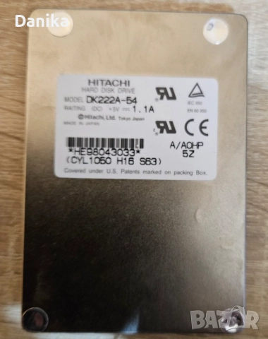 Ретро харддиск Hitachi DK222A-54 540 MB ATA PATA IDE лаптоп