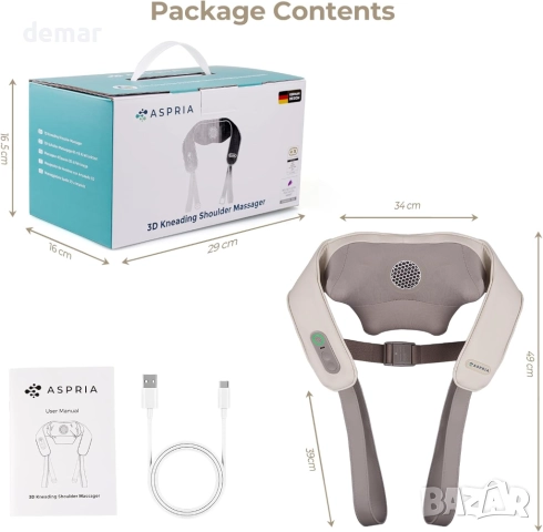 Масажор за врата и раменете с топлина - Aspria Shiatsu дълбокотъканен масажор, снимка 7 - Масажори - 52734401