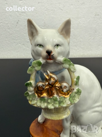 Стара порцеланова фигура на котка - Ges. Gesch №7449, снимка 2 - Колекции - 51973437