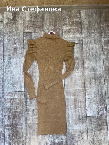 Нова елегантна миди midi спортно елегантна ежедневна ластична бежова рокля рипс тип поло яка , снимка 9 - Рокли - 42655712