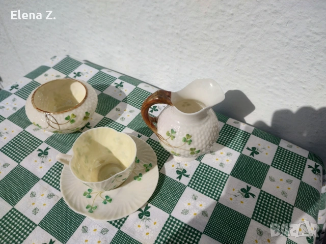 Комплект ръчно рисувани съдове Belleek Ирландия - 2, снимка 4 - Антикварни и старинни предмети - 53656456
