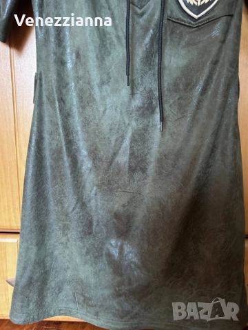 ALESSA Рокля от велур в цвят  милитъри р-р S, снимка 4 - Рокли - 52018763