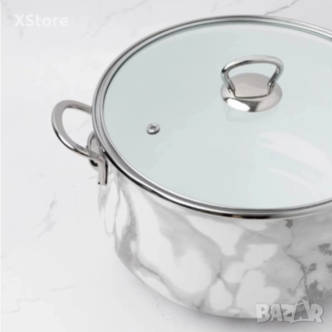 Тенджера Goldmann GM 8017-20W, 22/24 Емайл, Индукция, Бял/ Мрамор, снимка 4 - Съдове за готвене - 52507048