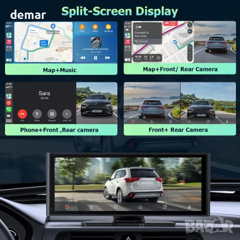 Carplay за кола 9.3'' IPS сензорен екран, с 4K HD Dash Cam+1080P задна, снимка 6 - Аксесоари и консумативи - 48405544