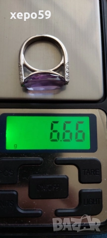 Прекрасен фирмен дизайнерски златен 18к пръстен с аметист и 26 диаманта(Poiray Paris) бяло злато, снимка 6 - Пръстени - 52217293
