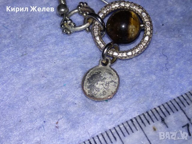 ПОСРЕБРЕНА МЕДНА СКЪПОЦЕННА АР НУВО ОРНАМЕНТИРАНА ОБЕЦА с РЪЧНО ПОЛИРАН КАМЪК ТИГРОВО ОКО 38230, снимка 11 - Обеци - 40933126