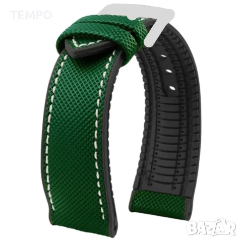 СИЛИКОНОВА КАИШКА ЗЕЛЕНА С БЯЛ ШЕВ- 20мм + ПОДАРЪК