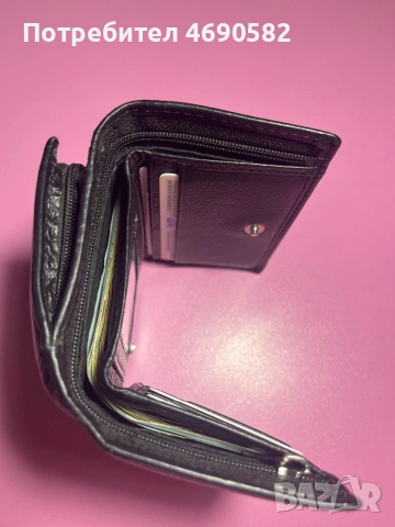 Черен портфейл от естествена кожа, снимка 4 - Портфейли, портмонета - 53179018