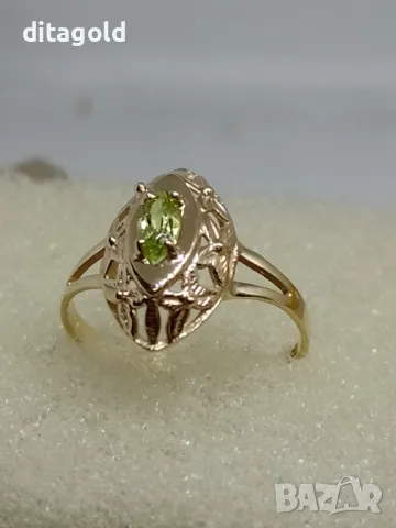 Нов 14К златен пръстен с естествен перидот, снимка 1