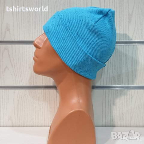 Нова мъжка зимна шапка рипс с подгъв в цвят син меланж, снимка 13 - Шапки - 39333037