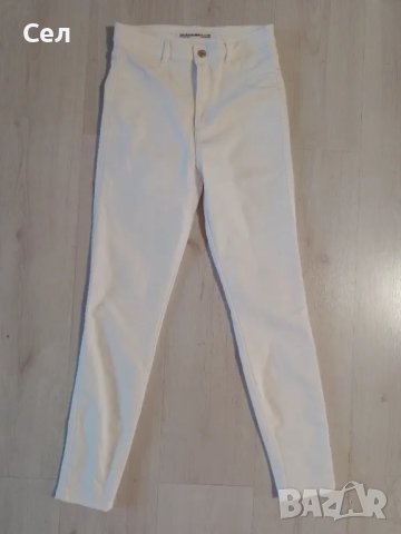 Бели вталени дънки с висока талия Zara M, снимка 5 - Дънки - 49665384
