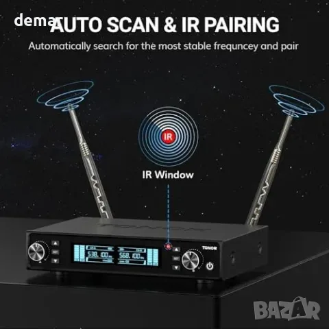 Безжични микрофони TONOR TW550 с приемник, 2 × 100 UHF канала, обхват около 80 м, снимка 3 - Други стоки за дома - 56011765