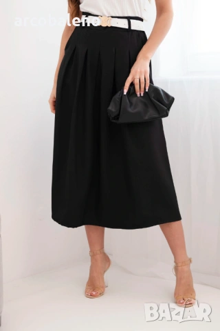 Дамска вискозна пола с колан и плисета, 7цвята , снимка 7 - Поли - 53698674