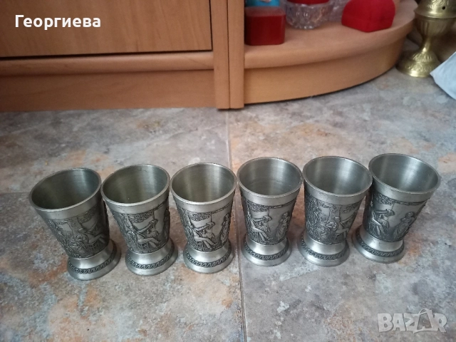 Оловно-цинкови немски чашки и малка халба, снимка 2 - Антикварни и старинни предмети - 51702934