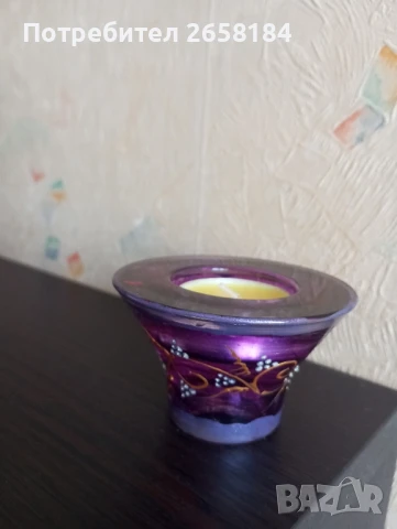 Комплект ръчно рисувани чаши за вино 2 бр.+ свещник, снимка 4 - Декорация за дома - 50592031